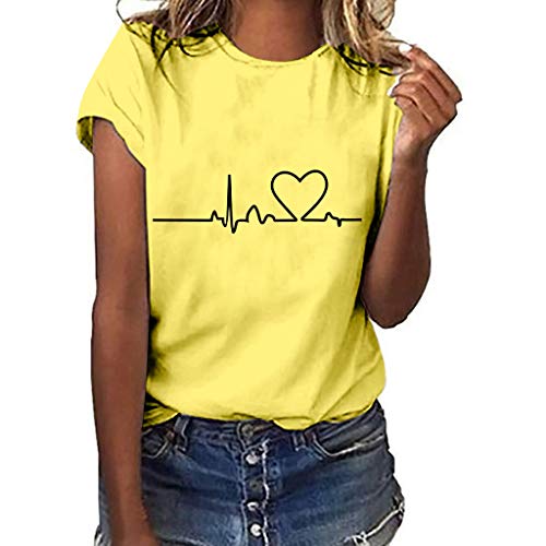 YEZIJIN Women Girls Plus Size Heart Print Short Sleeved T-Shirt Blouse Tops 2019 New Sexy T-Shirt Yellow