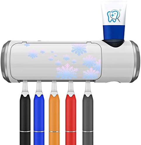 KALDOREI UV Toothbrush Sterilizer Holder, Wall Mounted Toothpaste Dispenser with 5 Toothbrush Holder and Drying Function
