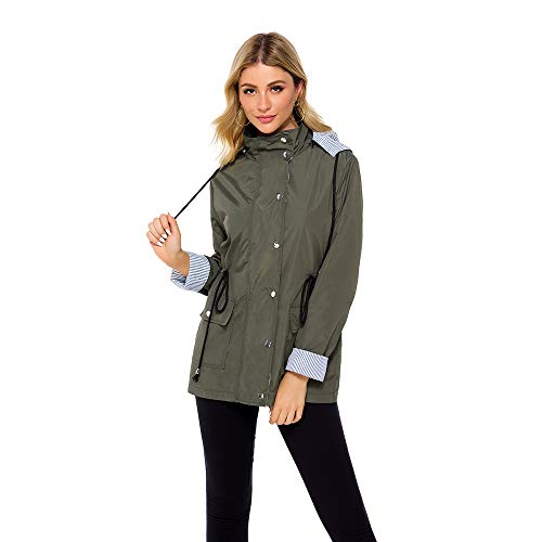 bedee Women's Raincoats Windbreaker Rain Jacket Waterproof Lightweight Outdoor Long Raincoat for Womens RainJackets Hooded Trench Coats Army Green
