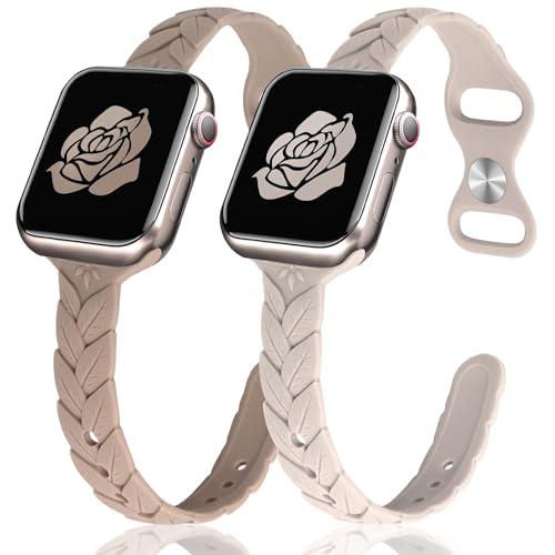 JR.DM Pack of 2 Silicone Bracelet Compatible with Apple Watch Strap 40 mm 41 mm 44 mm 45 mm 46 mm 38 mm 42 mm Women's Romantic Wine Tendril Design Watch Strap for iWatch Series Ultra 10 9 8 7 SE 6 5 4