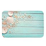 Uphome Memory Foam Bathroom Rugs Beach Shell Sea Collection Vintage Boho Teal Non-Slip Bath Mat Soft Absorbent Kitchen Rug Shower Floor Carpet (16 x 24 Inch)