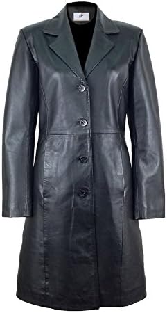Figura Fashionz Classy Long Body Leather Coat for Women - Handcrafted Lambskin Women's Leather Coat, Black