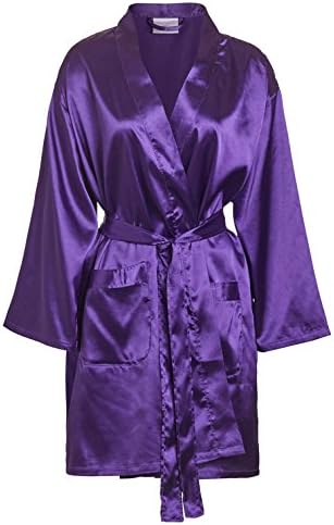 TowelRobes Women's Satin Robe Bridesmaids Lingerie Wedding Kimono Bridal Silk Bath Robe Purple Small/Medium