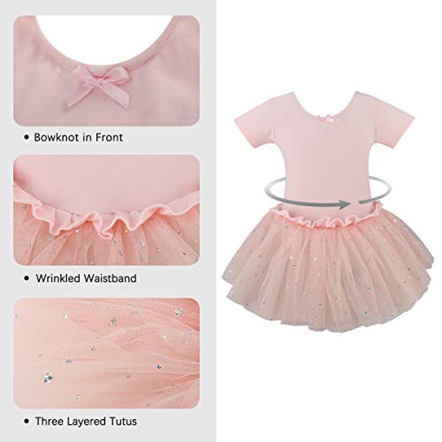 Jane Shine Girls Skirted Leotard, Glitter Dance Tutu Skirted Dress, Short Sleeve Ballet Dancewear for Babies & Girls