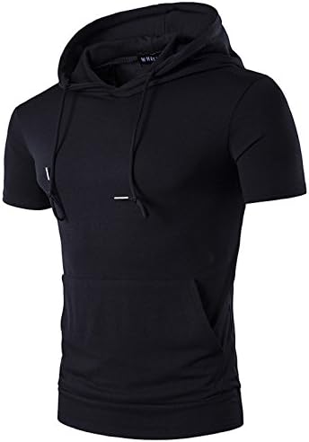 WSLCN Men's Sweatshirt Hoodies Pullover Boy T-Shirt Hooded Short Sleeve Cotton Casual Tee Shirt Slim Lightweight Tops Solid Color