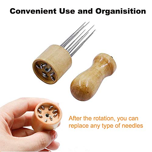 Felting Needle with Eight Needles Tool DIY 8 Felting Needles Tool Craft Wool Felt Stitch Punch Tool with Solid Wood Handle Felting