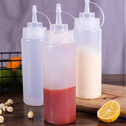 Twdrer 6PCS 8oz Translucent Plastic Squeeze Squirt Condiment Bottles with Twist On Cap Lids and Discrete Measurements for Ketchup,Barbecue Sauce,Syrup,Crafts,Art - Thumbnail 4