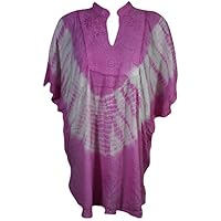 Women Caftan Top Pink Tie Dye Loose Shirt Short Kimono Blouse OneSize