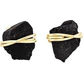 Gempires Wire Wrapped Raw Gemstone Stud Earrings for Women 14k Gold Plated Handmade Crystal Jewelry Hypoallergenic Minimal Natural Stone Earrings Gift