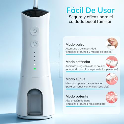 Irrigador Oral Portátil Sem Fio 300ml com 5 Bico Higiene Limpeza | Recarregável Type-C, Pressão Ajustável, Impermeável IPX7, Carregamento Rápido, Longa Duração Bateria, Uso Doméstico Viaje
