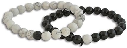 Micaa Yinyang His and Hers Couple Bracelets Agate Turquoise Stone Bracelet for Men Women (White and Black)