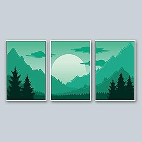3 Piece Framed Canvas Wall Art for Living Room, Bedroom Mountain Landscape Illustration XXII Canvas Prints for Home Decoration Ready to Hang - 16"x24"x3 Panels