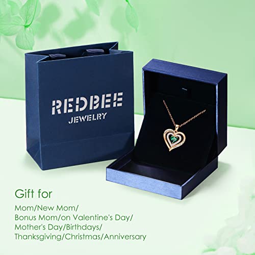REDBEE NECKLACE FOR MOM 18K ROSE GOLD FILLED 925 STERLING SILVER BIRTHSTONE DIAMOND HEART PENDANT NECKLACE FOR WOMEN, JEWELRY FOR BIRTHDAY MOTHERS DAY FOR MOM VALENTINES DAY FOR WIFE GIFTS FOR HER I