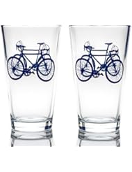 Greenline Goods - Bicycle Beer Glasses (Set of 2) |16 oz Drinkware with Colorful Cyclist Designs | Premium Decorative Glassware | Unique Gifts for Cyclists & Bike Riders [Navy]