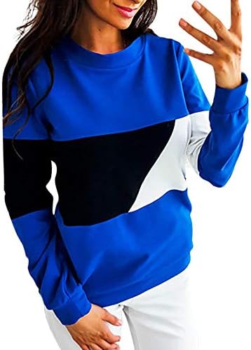 Moginp Fashion Womens Shirt Sweatshirt Casual Autumn Winter Geometry Color Block Long Sleeve Blouse T-Shirt Ladies Pullover Tops