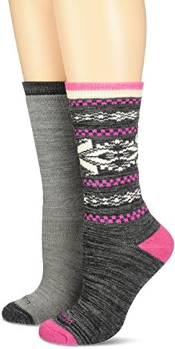 Wool IQ Women's Warm Full Terry Fair Isle Crew Sock 2-Pack, Rose, Gray, 9-11