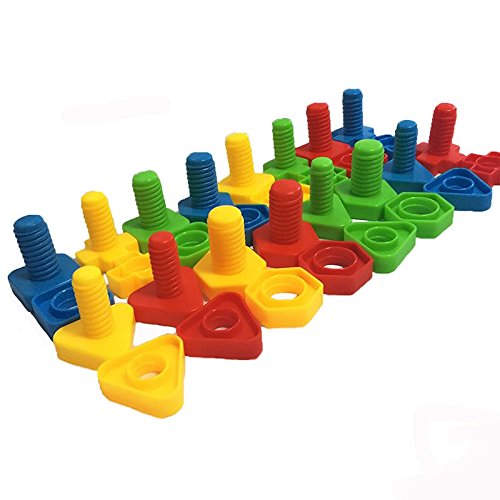 SHAWE Screw Set of 16,Jumbo Nuts and Bolts丨32 pc in 4 different shape and colors丨Explore Fine Motor Skill Toys for Toddlers Preschoolers,Therapy Tools,Educational Learning Toy丨Kids Safe Material