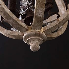 KunMai Rustic Retro Weathered Wooden Globe Metal Orb Crystal 5-Light Chandelier Candle Style Wood Pendant Light Fixtures… 41qSf8V%2BxUL