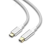 QGeeM USB C to Mini DisplayPort, 4K@60HZ Braided 6ft USB 3.1 Type C to Mini DP Cable for MacBook Pro 2017/2016, Surface Book 2, Galaxy S8 S9(Not Support Thunderbolt2, Any Monitor or HDD) (White)