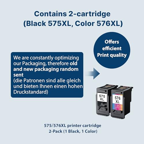 Washope PG-575XL CL-576XL Replacement Cartridge for Canon 575 and 576 PG575 XL CL576XL Compatible with Canon PIXMA TS3550i TS3551i TS3750i TR4750i TR4751i (Black Colour, 2-Pack)