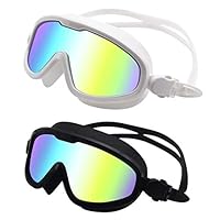 motoeye Swim Goggles Pack of 2,One-Body Big Mirrored Lens No Leaking Swimming Goggle for Adults Men,Women,Youth & Early Teens,Anti-Fog & UV Protection