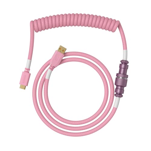 GLORIOUS Gaming Premium Coiled Keyboard Cable - Gold-Plated USB-A (PC) to USB-C (Keyboard), Tangle-Free Protection, Double Braided Jacket, 5-Pin Aviator Connector - Pixel Pink
