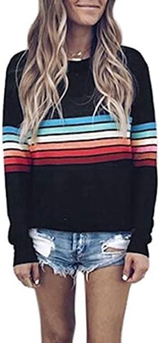 Naokenu Women Long Sleeve Striped Printed Tunic Top Casual Loose Fit Tunic Shirt