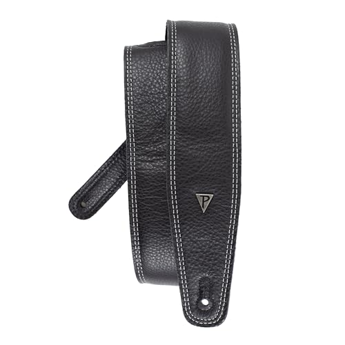 Perri's Leathers Ltd. – Serie Moto – Correa de guitarra de cuero acolchada con doble costura – Longitud ajustable – Para guitarras eléctricas, acústicas y bajos – Negro brillante – Hecho en Canadá