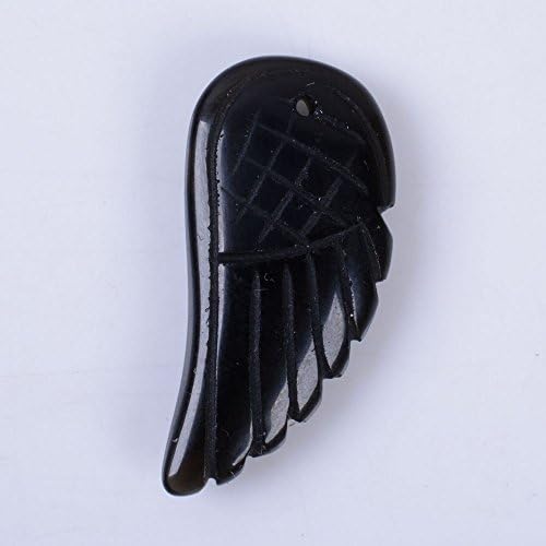 Wholesale 5pcs 30mm Hand Carved rock crystal gemstone angel wing pendant bead 1.2" (Obsidian)