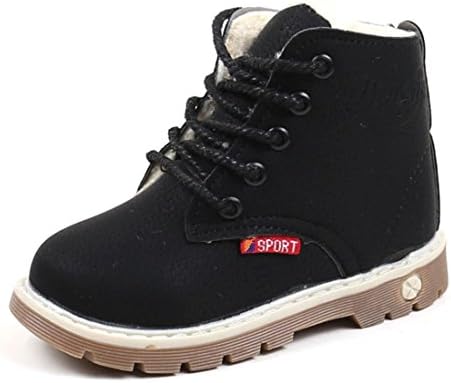 Boys Girls Waterproof PU Leather Insulated Winter Martin Sneaker Snow Boots (Fabric Lined/Fur Lined) By Ammazona (6 M US Toddler/1.5 years, Black (Fur Lined))