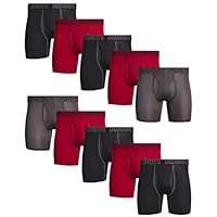 AND1 Mens Performance Compression Boxer Briefs (10 Pack), Black/Red/Charcoal, Size Large