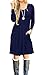 AUSELILY Women's Long Sleeve Pleated Loose Swing Casual Dress with Pockets Knee Length (S, Navy Blue)