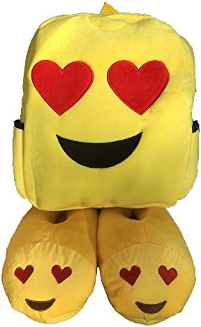Children set of toy backpack and plush slippers (Emojicon Hearts)