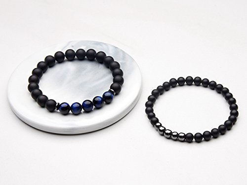 SEVENSTONE 2PCS Black Mantra Prayer Beads Bracelet for Men Women Cross Natural Stone (C 2PCS) - Thumbnail 5