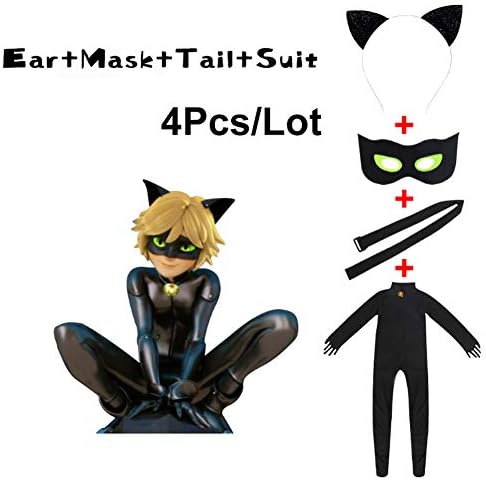 Kid’s Costume Ladybug Cat Noir Boy or Girl Cosplay Clothing Black Cat Noir Jumpsuit Halloween Party Masquerade