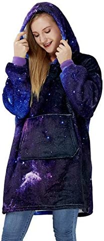 UNIFACO Women Galaxy Wearable Hooded Blanket Oversized Snuggle Sweatshirt Long Sleeve Hoodies 