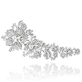 EVER FAITH Bridal Silver-Tone 7.6 Inch Flower Leaf Brooch Clear Austrian Crystal A06316-13