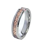 18K Rose Gold Plated Celtic Dragon 6mm Wide Original Stamped Tungsten Carbide Wedding Band Ring By Cohro  CJTU534H-7.5