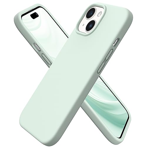 ORNARTO Compatible with iPhone 15 Case 6.1, Slim Liquid Silicone 3 Layers Full Covered Soft Gel Rubber Phone Case, Anti-Scratch Shockproof Protective Cover 6.1 Inch, Mint Green