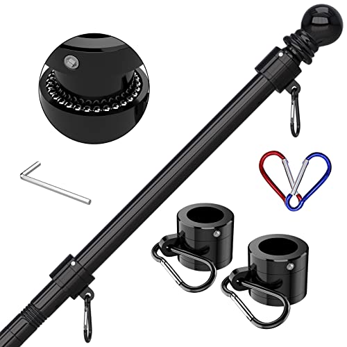 ZMTECH 6FT Black Stainless Steel Tangle Free Flag Pole Kit for American Flag, Adjustable Length 1.3-6FT, Easy to Assemble, Multi-Purpose for Residential & Commercial Use, Independence Day & Pride Day