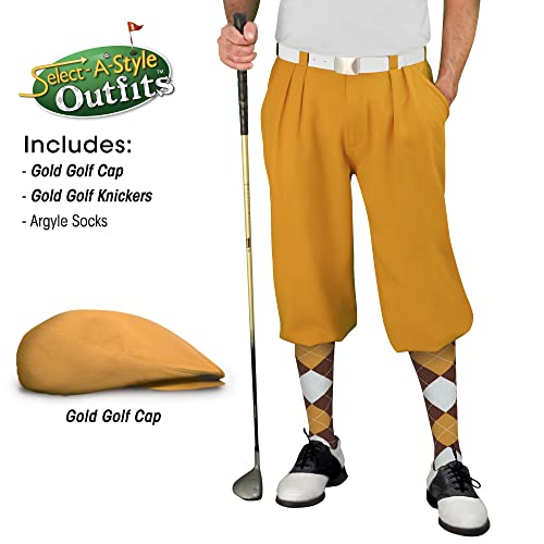 Golf Knickers Mens Select A Style Outfit Matching Golf Cap Gold on
