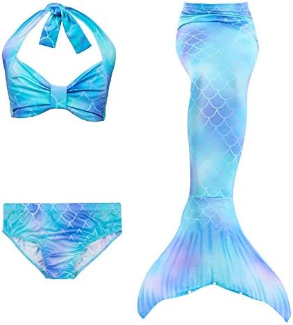 2019 New Girls Swimsuit Mermaid Tails for Swimming Princess Bikini Bathing Suit Set Can Add Monofin for（3-12 Years）