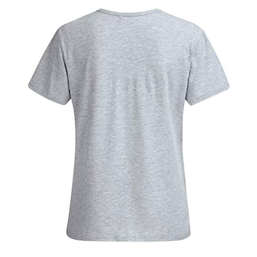 Inverlee Blouse Women's Fashion Round Neck Short Sleeve Bee Letter Print T-Shirt Top Gray