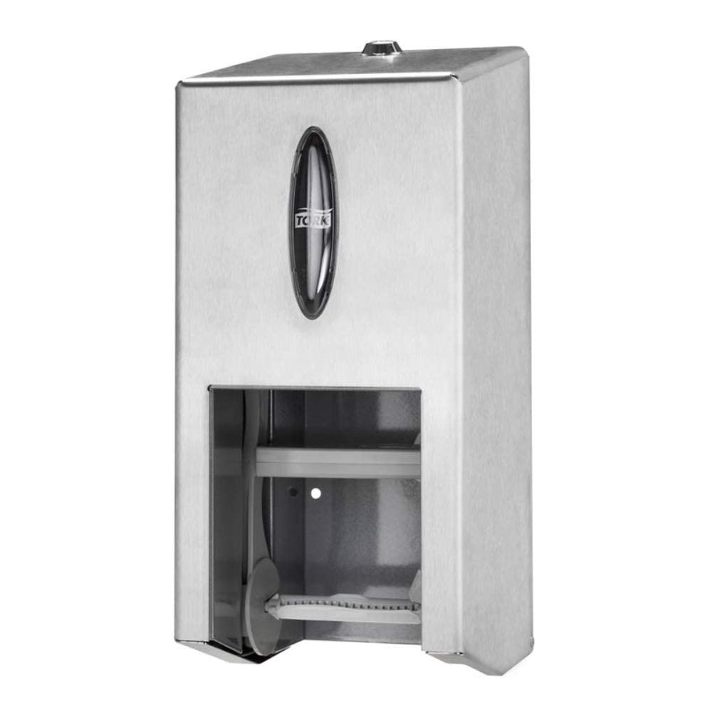 Tork Twin Coreless Mid-size Toilet Paper Roll Wall Mounted Dispenser Stainless Steel T7, High Capacity, 472019