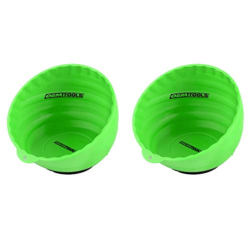 OEMTOOLS 2-Pack Magnetic Nut Cups – 6" Diameter ABS Plastic Bowls, Rubber-Coated Magnets, Holds 5 Lbs Vertically, Oil & Fuel Resistant For Garage & Shop
