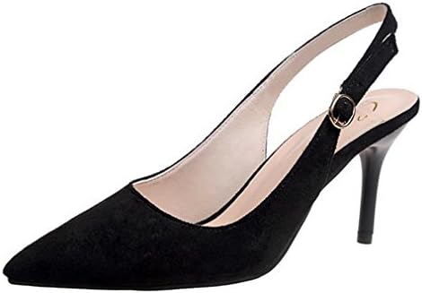 Xianshu Women's Shoes Shallow Suede Buckle Closure Belt High Heel Thin Heel Pointed Sandals