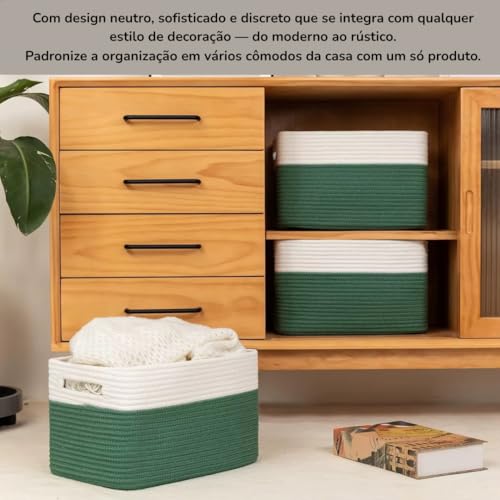 Cesto Organizador Multifuncional – Estrutura Reforçada em Corda de Algodão e Acabamento Artesanal | Use em Qualquer Cômodo da Casa (Colorida)
