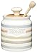 KitchenCraft Class Collection Striped Ceramic Honey Pot with Wooden Dipper, 450 ml (16 fl oz), 8 x 8.5 x 13 cm, Cream