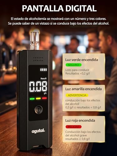 Alcoholimetro Homologado Test Alcoholemia Profesional : Recargable Alcohol Test Etilometro de Alta Precisión - Alcoholímetro Portátil con Pantalla LCD Digital y 10 Boquillas Test de Alcoholemia Negro