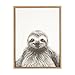 Kate and Laurel Sylvie Sloth Black and White Portrait Framed Canvas Wall Art by Simon Te Tai, 18x24 Natural